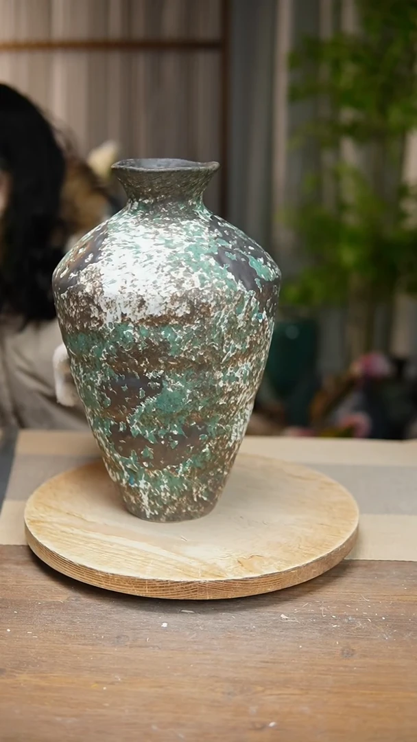 【闪购商品】陶瓷  花器涂鸦绿高脚