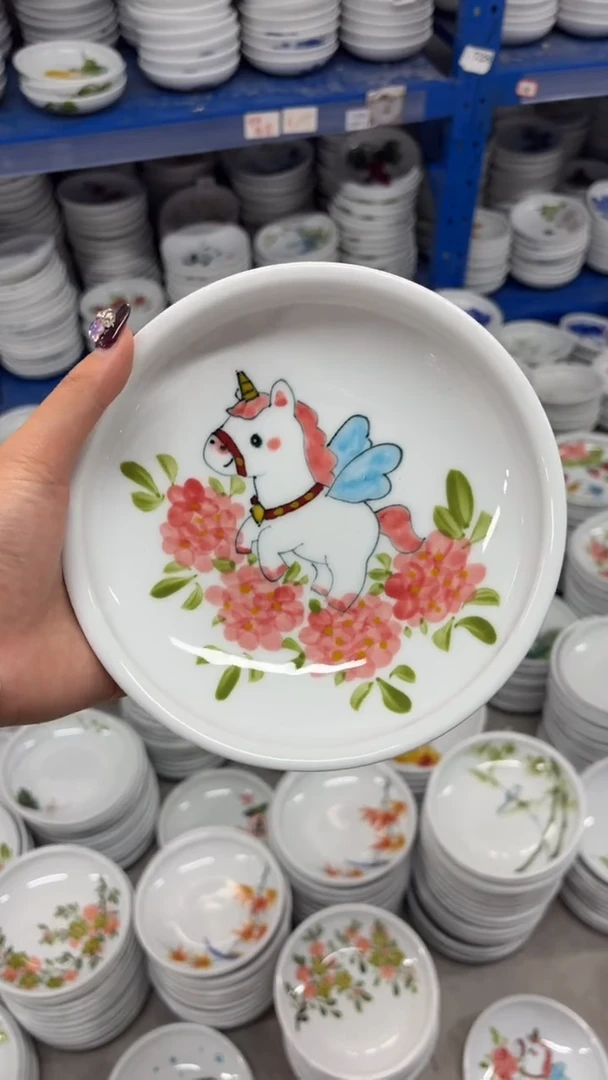 瓷片景德镇高温陶瓷食品级手绘釉中彩-小月亮盘