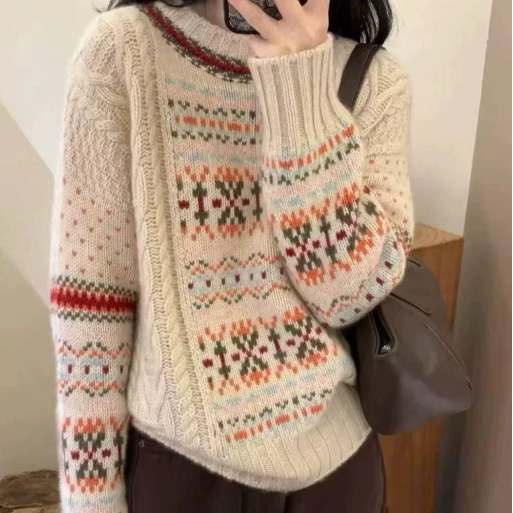 【限 定 款】重工提花减龄圆领五股加厚羊绒衫YM458985