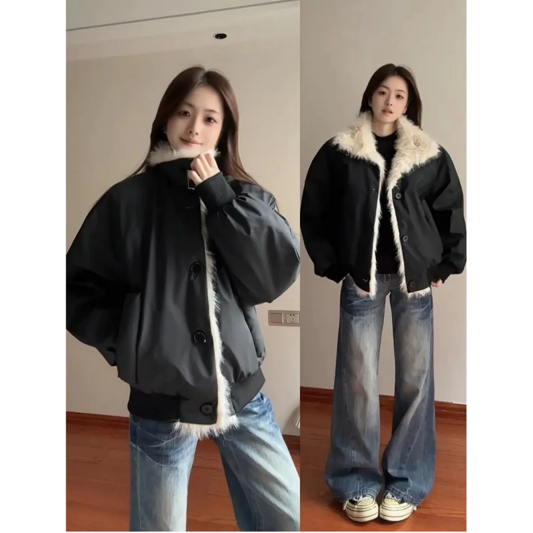 美式毛领座山雕pu皮短款棉服男冬加厚保暖棉衣高级感立领夹克外套