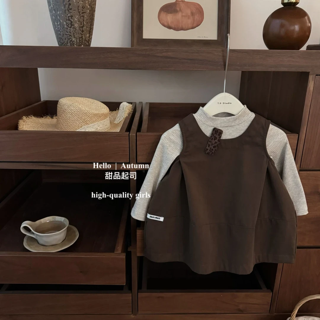 女童连衣裙套装2025宝宝韩系花苞背心裙坑条打底衫女孩洋气两件套