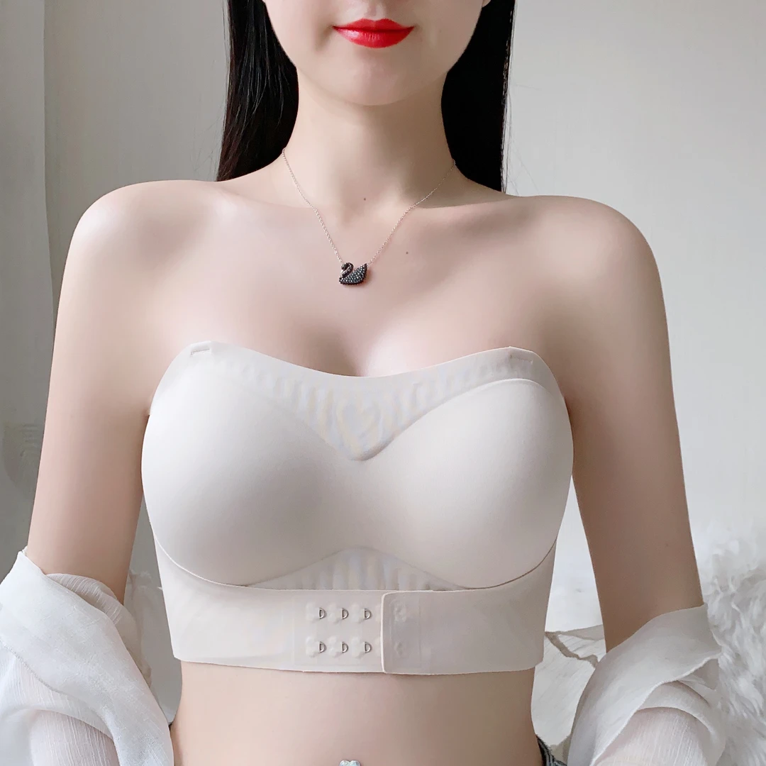 大胸无肩带抹胸内衣女薄款胖MM聚拢防滑上托防下垂无痕无钢圈文胸