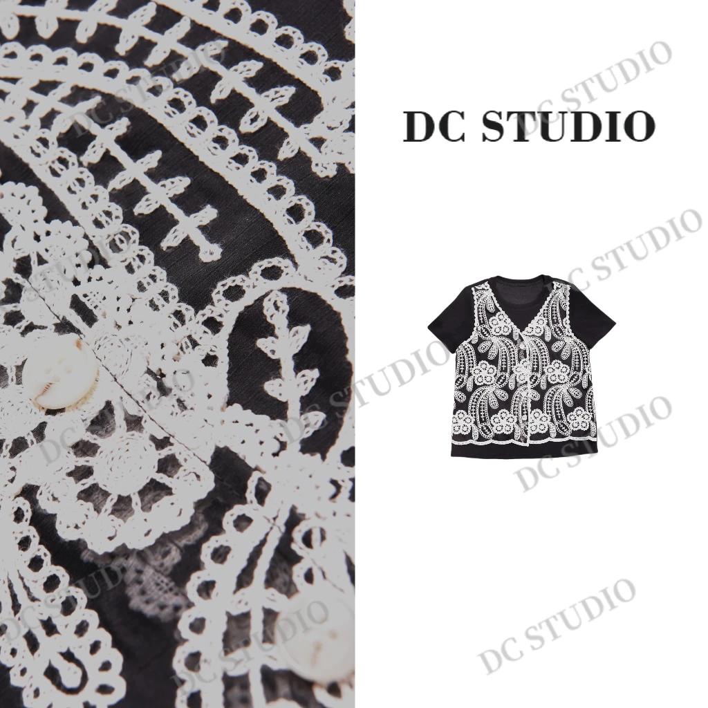 DC STUDIO【南屏晚风】2025新款春夏休闲时尚重工宽松镂空工艺T恤