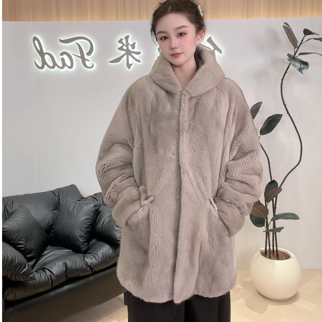紫金短二银蓝风雪帽时尚冬季貂皮大衣女款2025新款