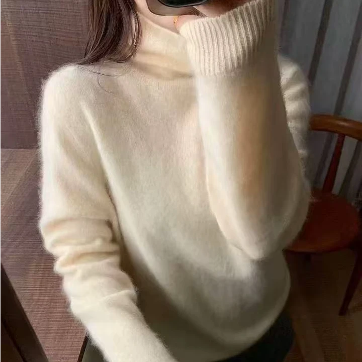 2024冬季韩系高级感软糯拉毛羊绒羊毛堆堆高领针织衫女洋气毛衣潮