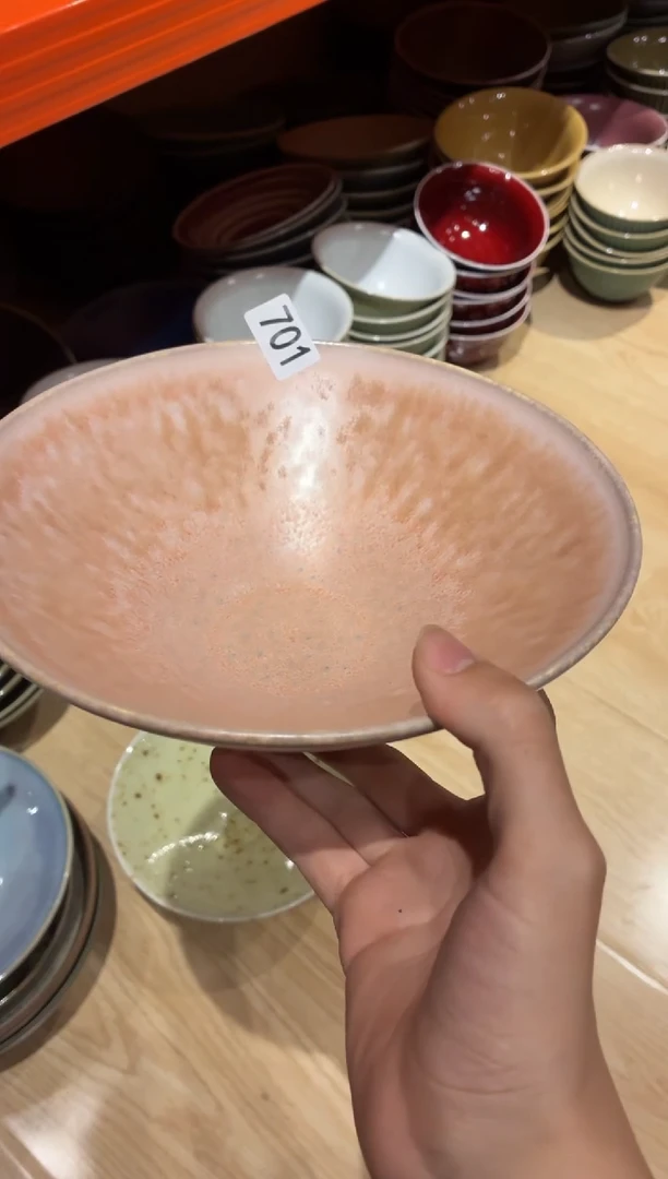 瓷片十*.701藕粉色斗笠面碗1个
