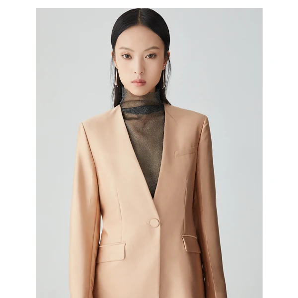 绢黄色高奢丝毛微收腰中长款西装YJA24058FCCA0B4