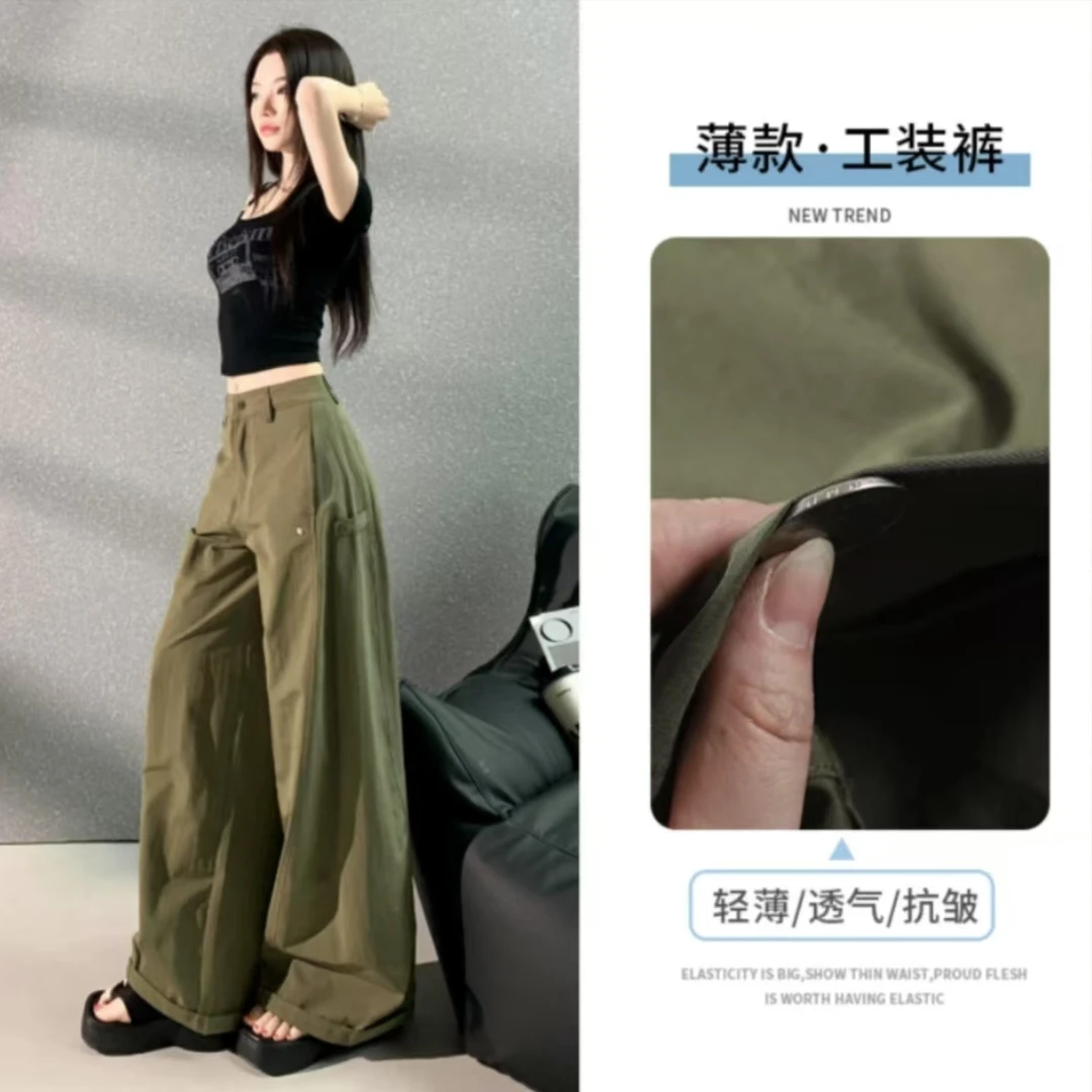 2025美式设计感美式复古辣妹弯刀裤百搭显瘦多口袋阔腿工装休闲裤