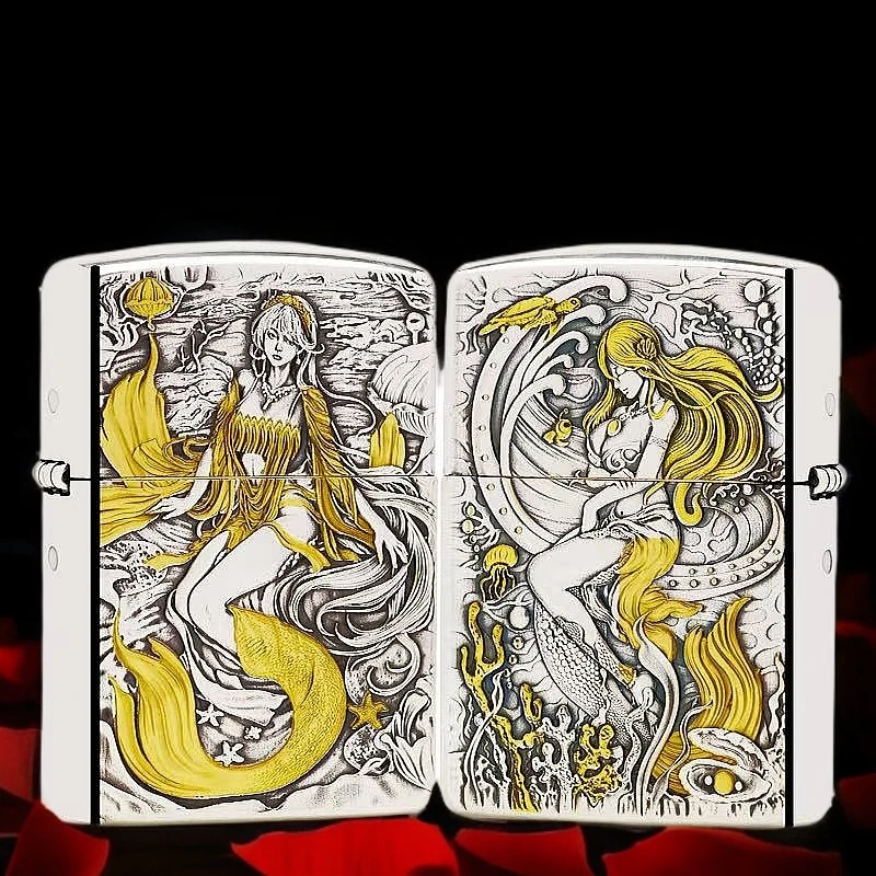 【破法者老师】-镀银鎏金美人鱼盔甲正品原装煤油防风打火机