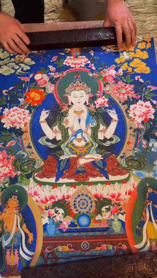 装裱画精品手绘唐卡链接--A141四臂观音