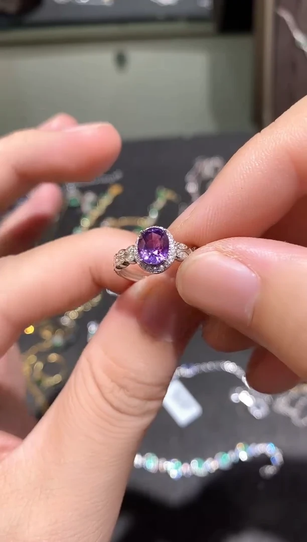 戒指蓝宝石银S925镶嵌戒指