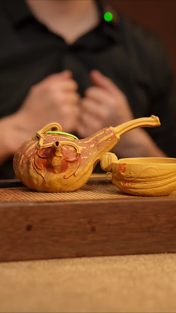 茶壶紫砂黄段侧把南瓜一壶一杯