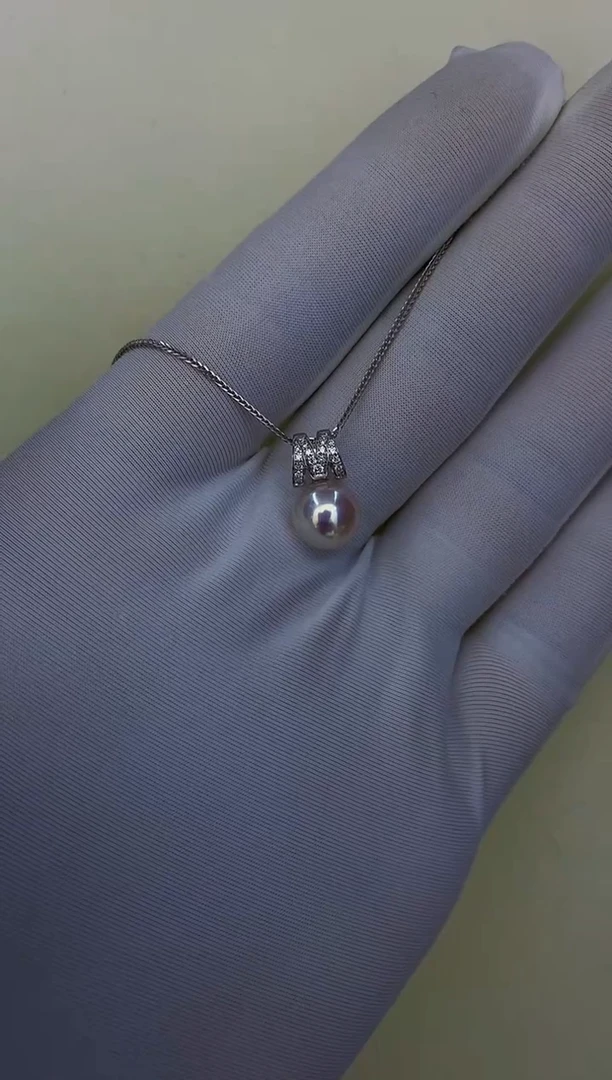 18K金镶嵌akoyaM家同款吊坠海水珍珠8.5-9mm（赠链）