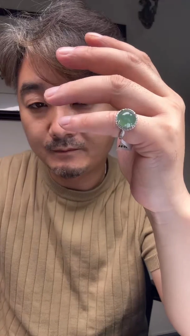 翡翠戒指银S925镶嵌天然翡翠【23939】