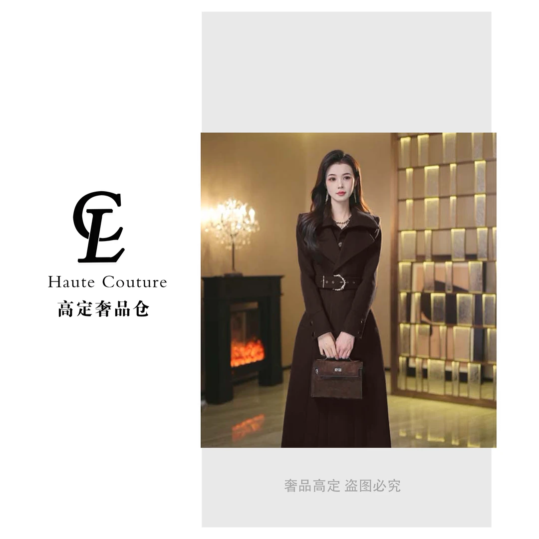 【CL奢品高定】【有里布】【送腰带】翻领长袖显瘦中长款连衣裙HY0139