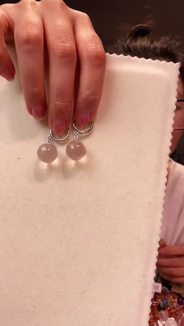 水晶耳饰未镶嵌断*离粉水波波珠耳圈