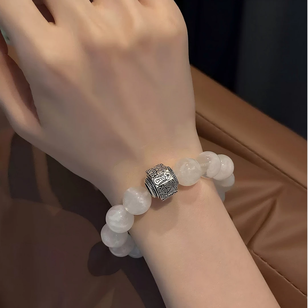 925银手链 S11071<秋梦>白水水心经多面扎基桶珠弹力手串