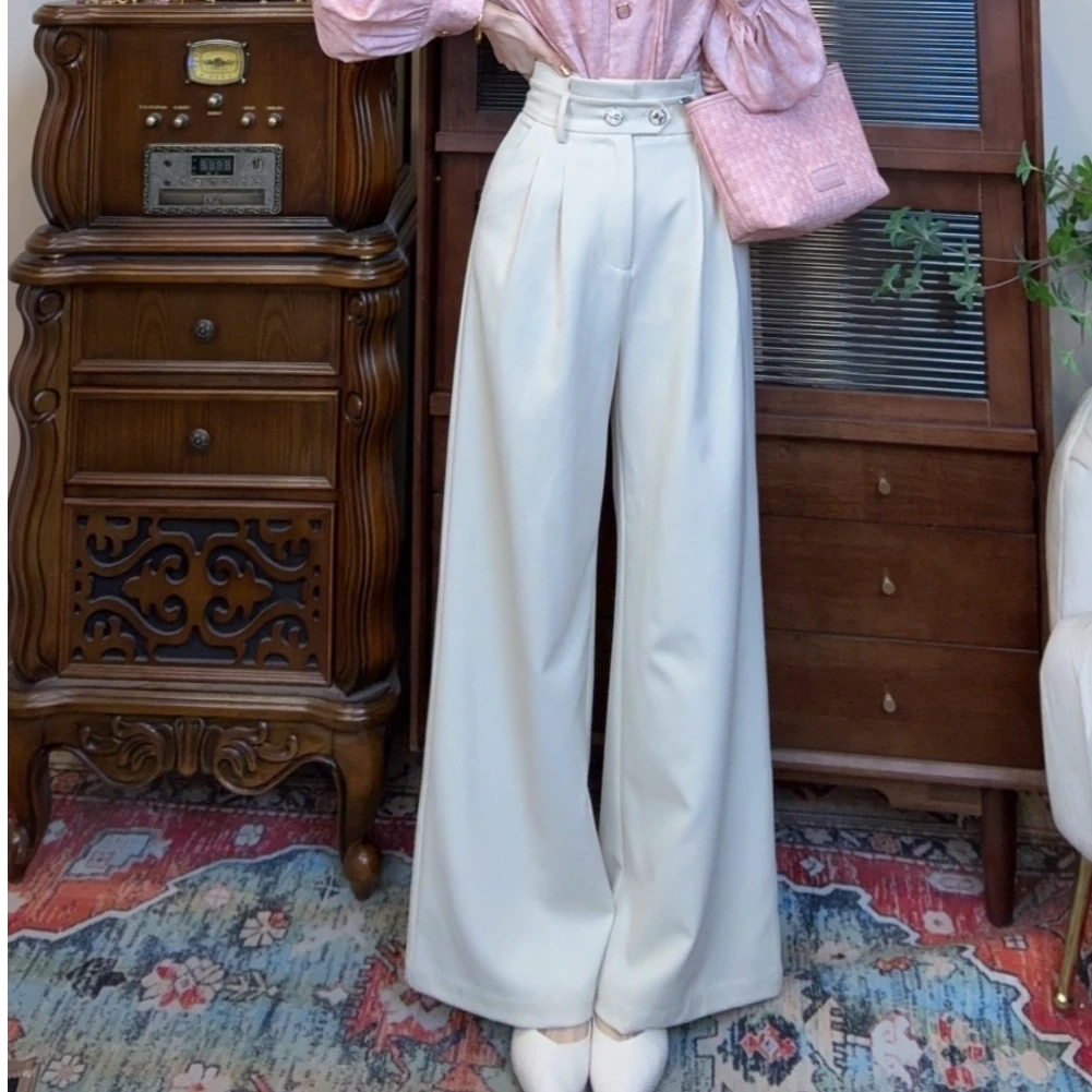 【十一港风】宽松纯色垂感通勤百搭直筒阔腿长裤K539