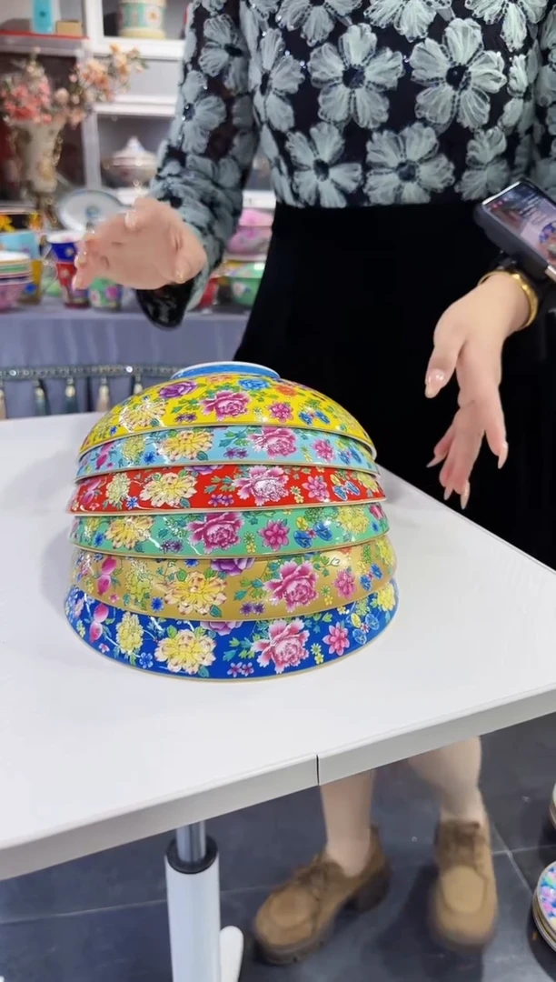 珐琅8.5英寸元宝盘6个景德镇混色