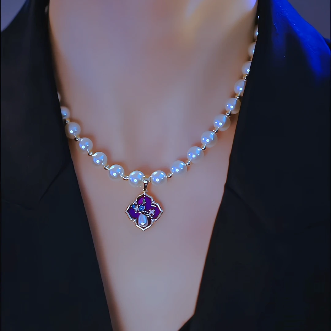 钛钢仿珍珠项链 【紫色珠花】轻奢百搭气质锁骨链中古风项链女2025