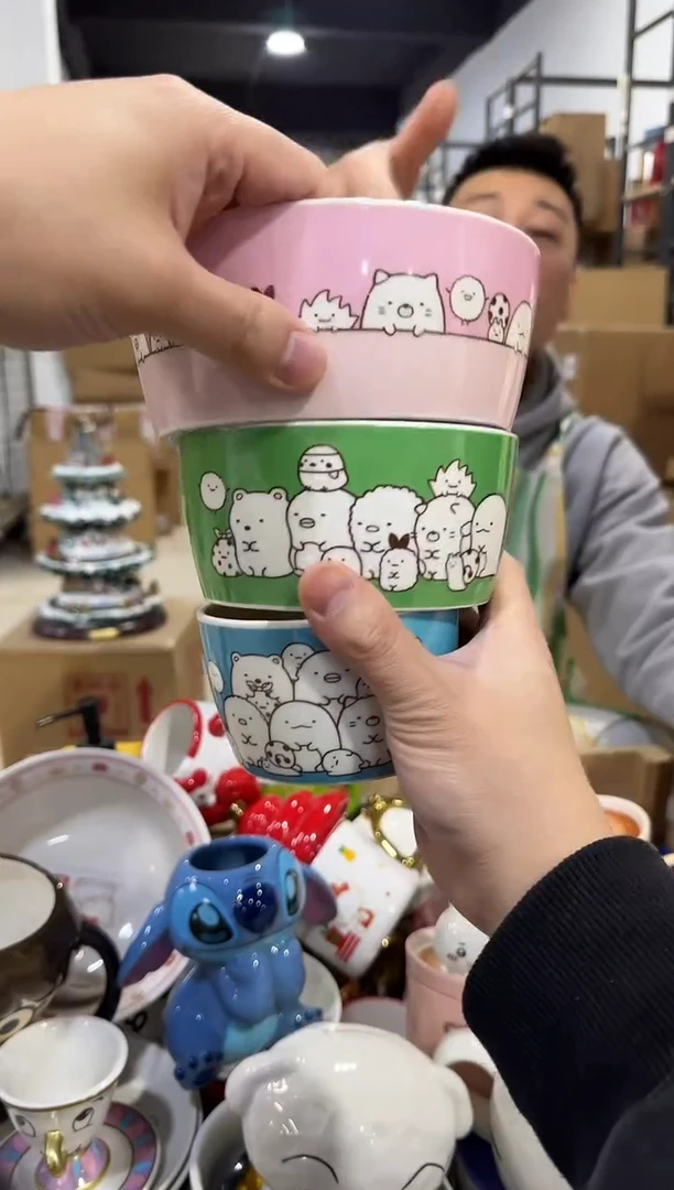 瓷片角落生物大小碗3件套