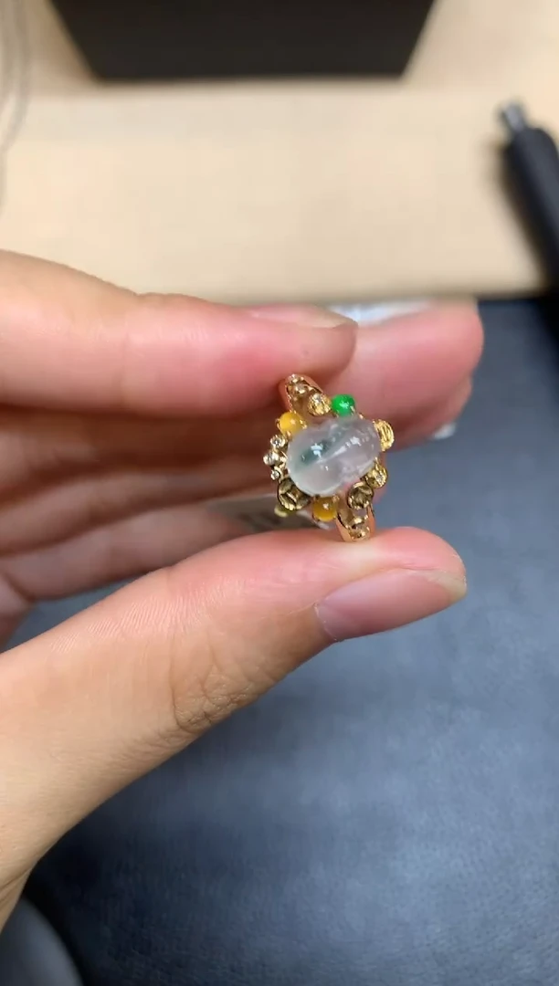 18K金镶嵌戒指翡翠貔貅【无服务费【24小时鉴赏期】