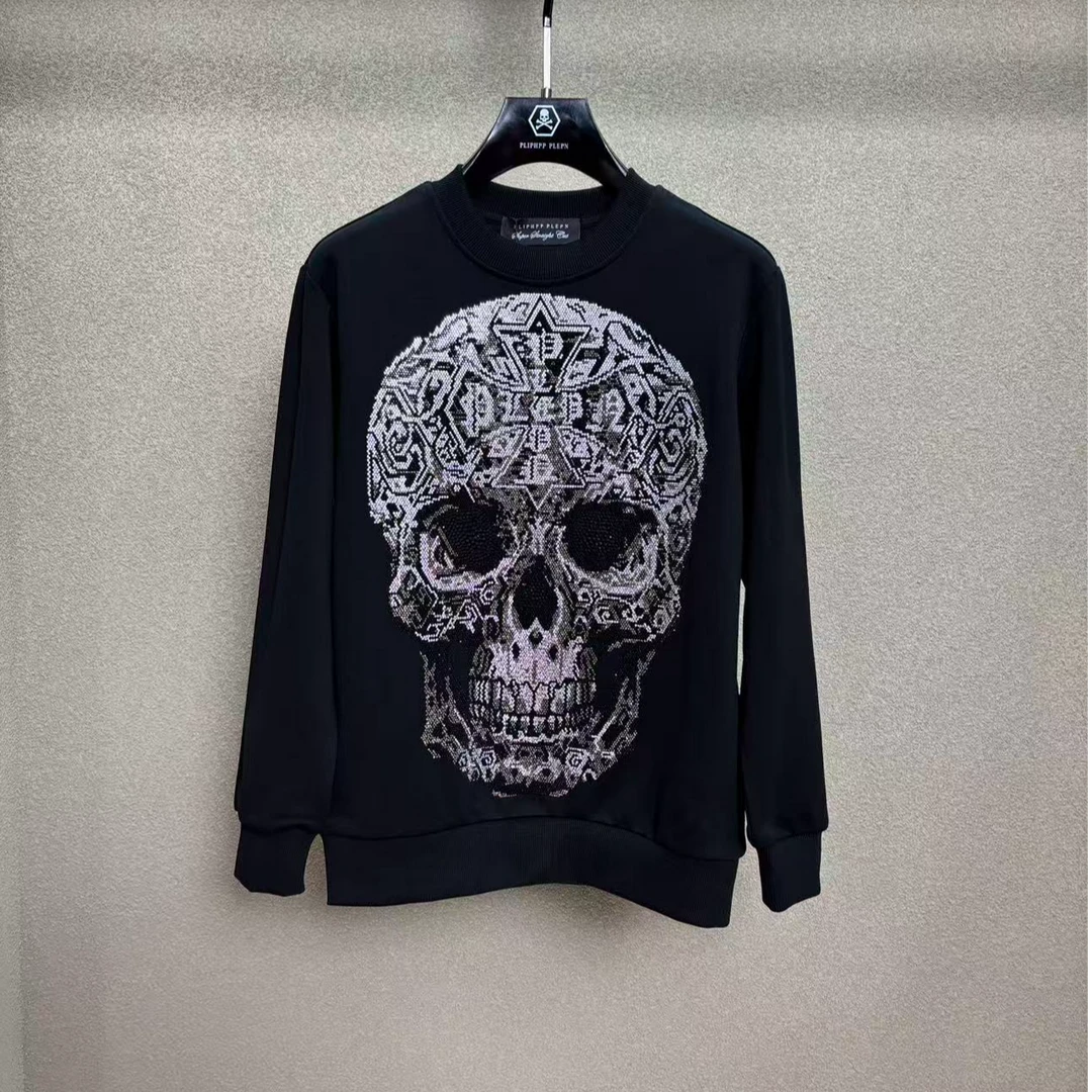 PLIPHPP PLEPN正品PP冬季烫钻骷髅头修身高端男士圆领卫衣W6625