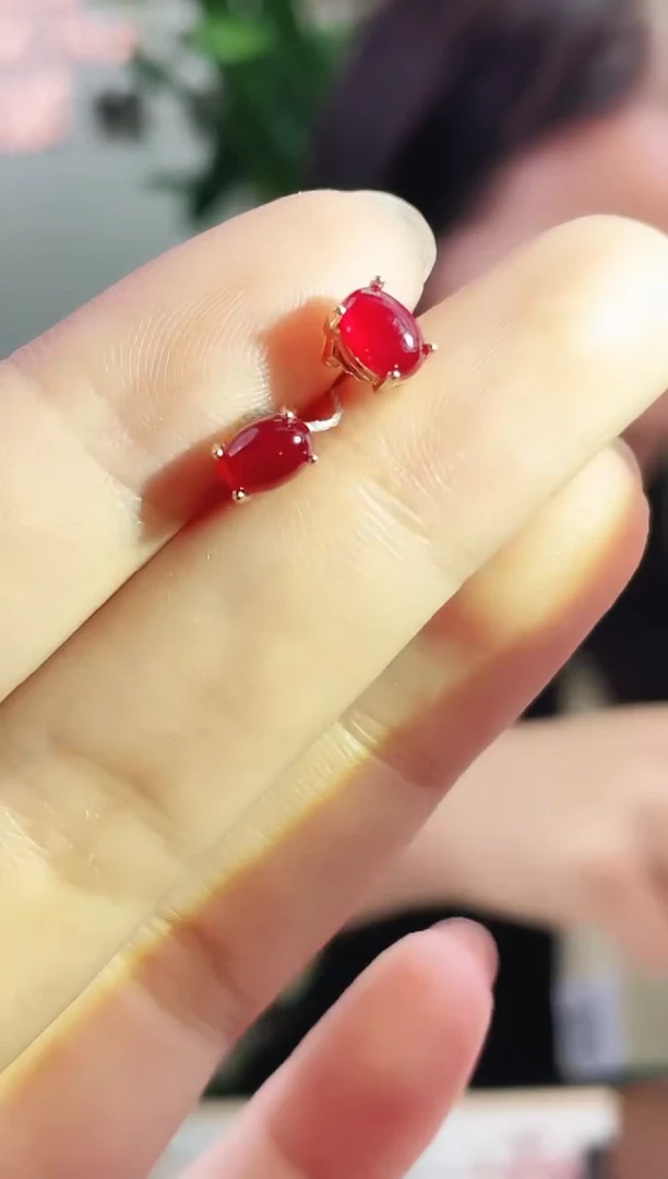 银S925镶嵌耳饰红宝石耳饰