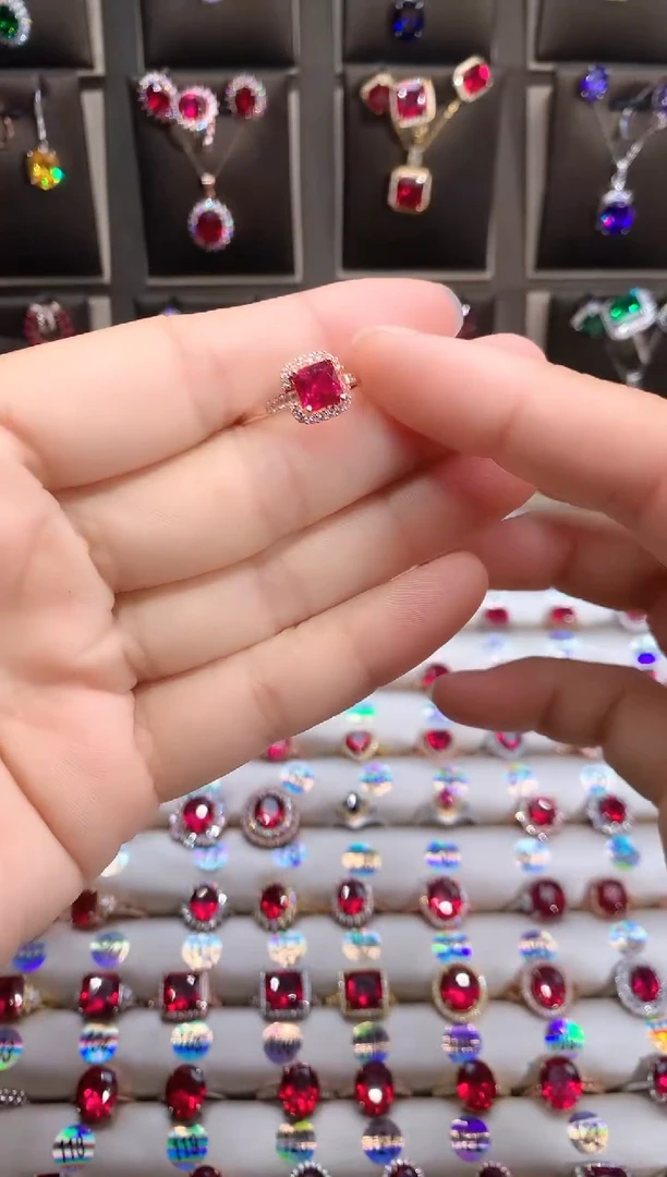 【闪购商品】红宝石戒指银S925镶嵌玫瑰金6