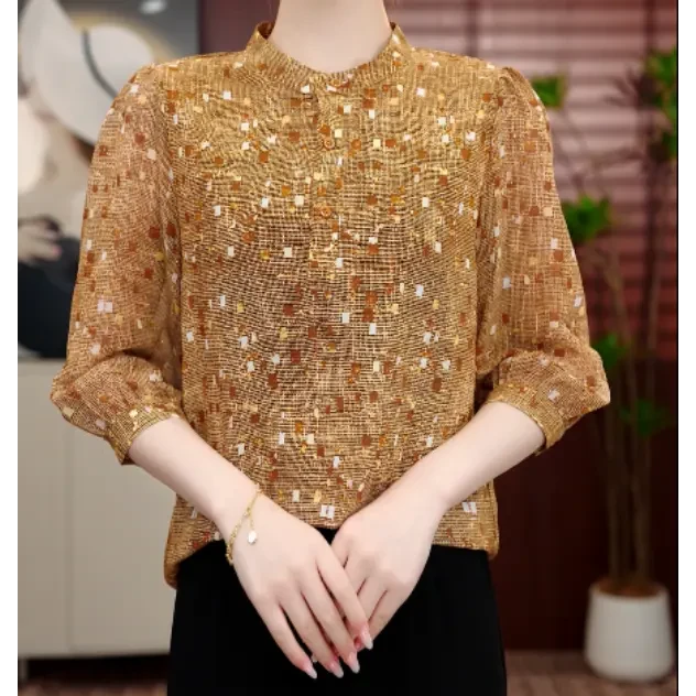 X专柜2025洋气金碧辉煌减龄衬衫