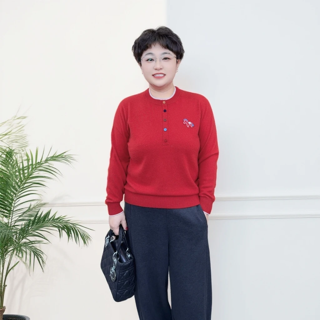 【羊绒手工刺绣小马】新款羊毛衫（25638）圆领秋冬女士针织衫