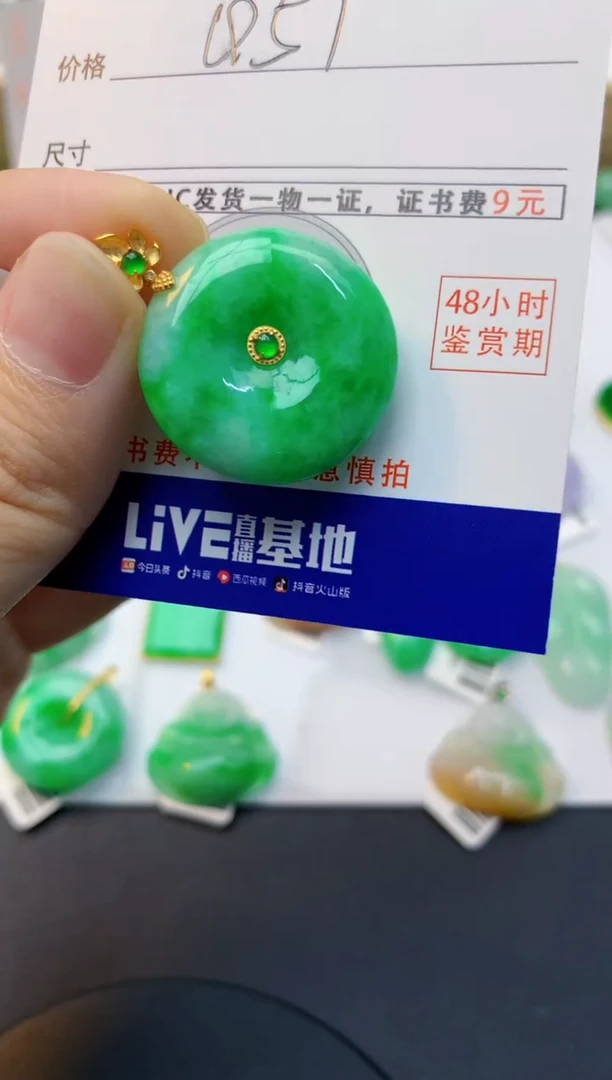 颈饰18K金镶嵌翡翠天然缅甸A货翡翠百元以上9元证书费自理