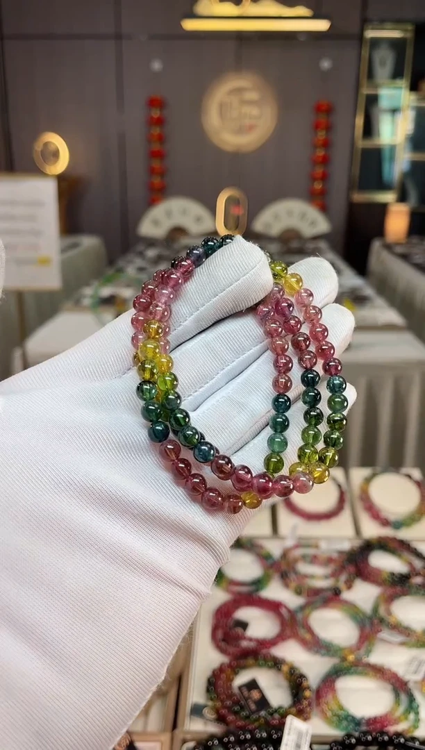 未镶嵌老矿碧玺彩虹三圈手串5mm+碧玺xion多样性发一条