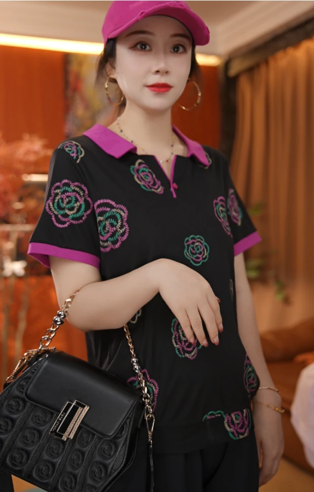 新款多彩花朵Polo领短袖T恤【1311】