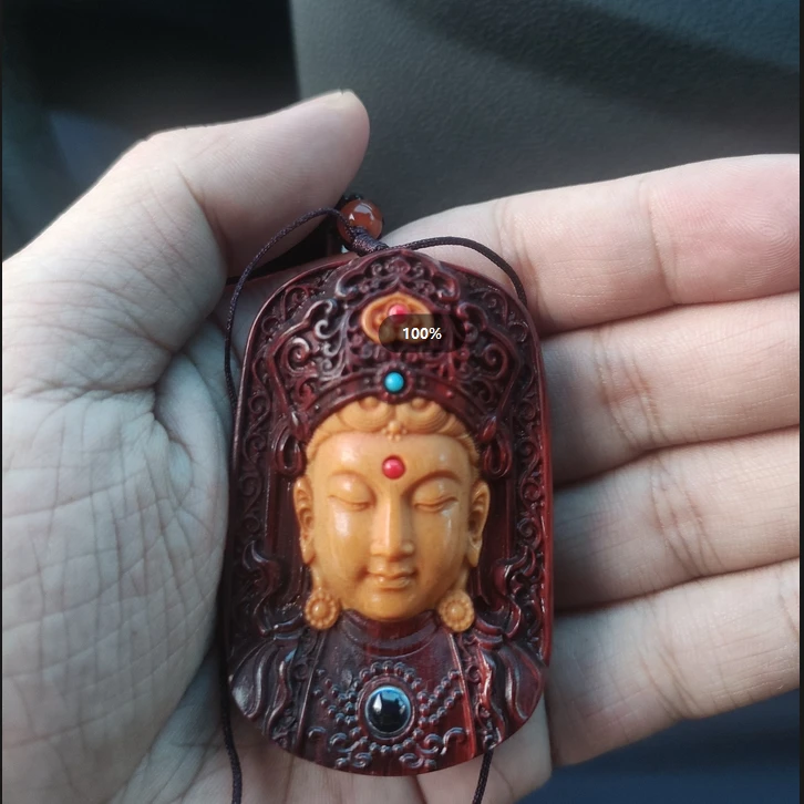 紫檀度母观音菩萨牌挂件吊坠项链木雕佛牌挂坠牌子毛衣链禅意把件