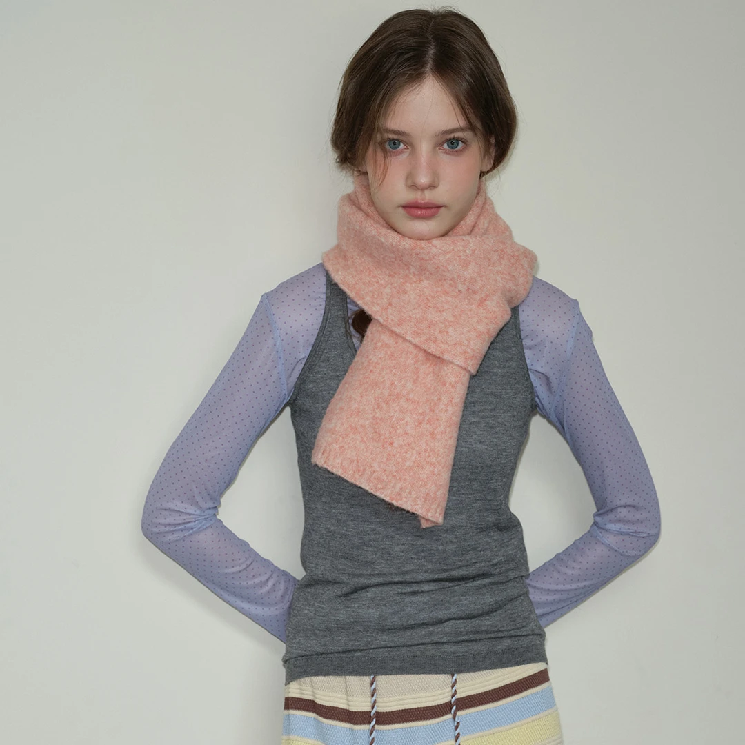 《奶油花色》miu羊毛围巾经典百搭纯色柔软针织女冬季可爱毛线学生