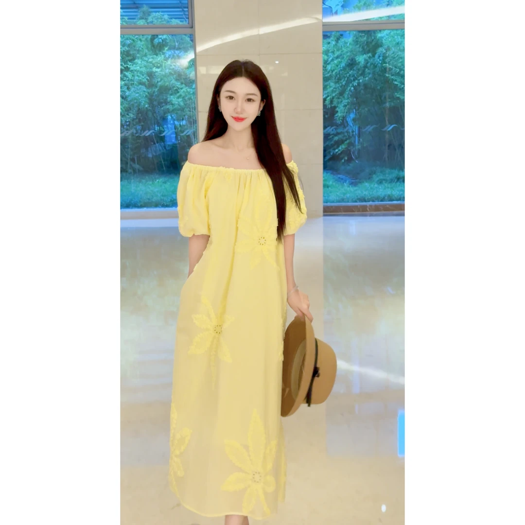 缇彩【芒夏织光】连衣裙显瘦一字肩设计感复古夏季宽松时尚小众