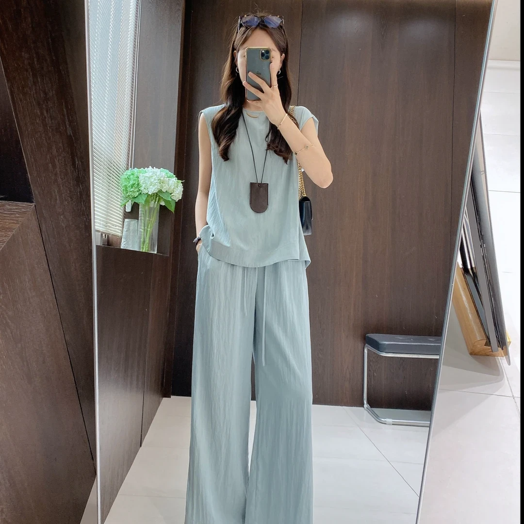 夏季无袖套装女上衣2025新款时尚显瘦休闲裤洋气松弛感两件套