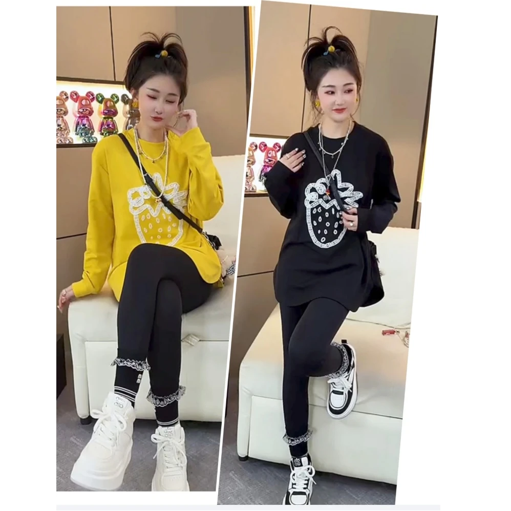 高档重工中长款卫衣设计加厚外穿长袖圆领女装打底秋冬休闲百搭