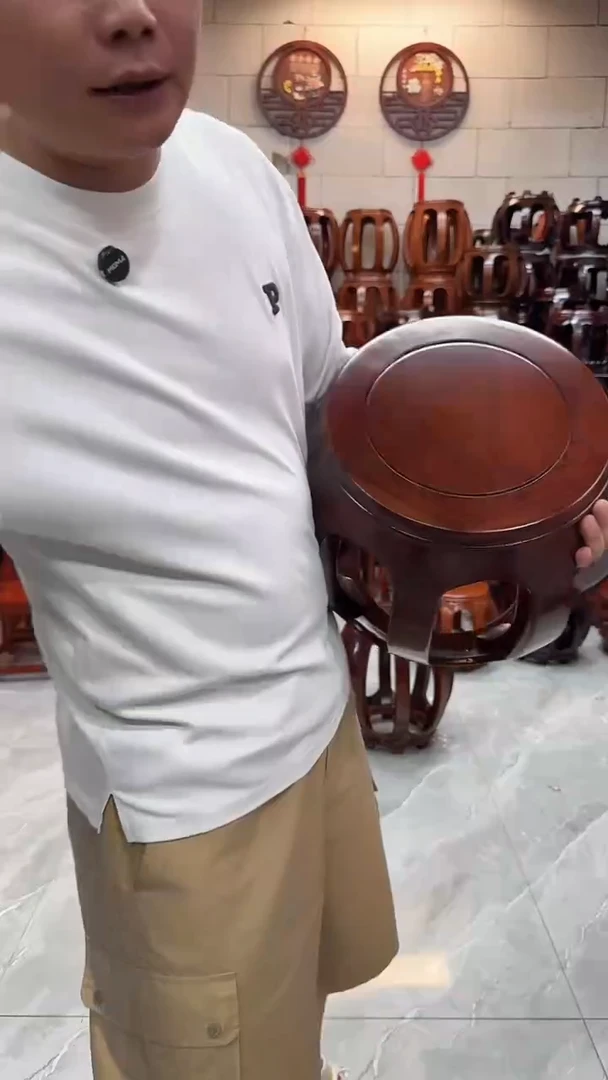 花梨木类端景台胡桃色小号鼓凳一对（二个）