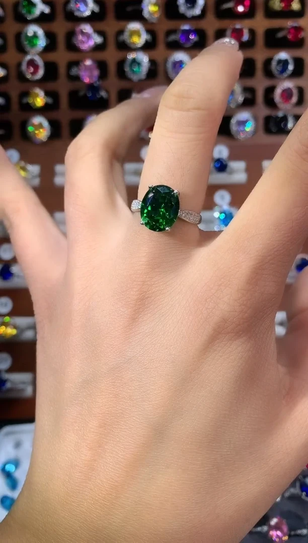 无925银莎弗莱色绿色银色戒指