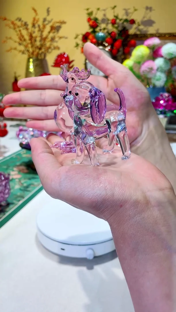 琉璃手工艺品紫色生肖  鸡+狗