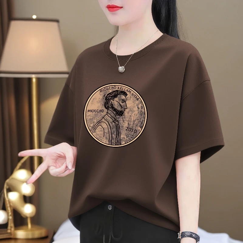 纯棉短袖t恤女款爆款2025新款宽松微胖mm显瘦遮肉洋气上衣服女装