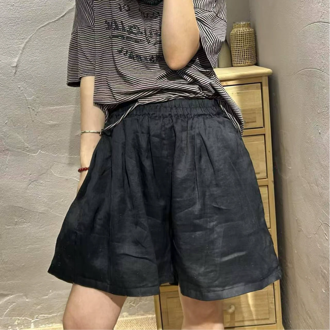 【半奏】夏季新款苎麻纯色中腰短裤宽松阔腿 腰围120臀围130裤长42
