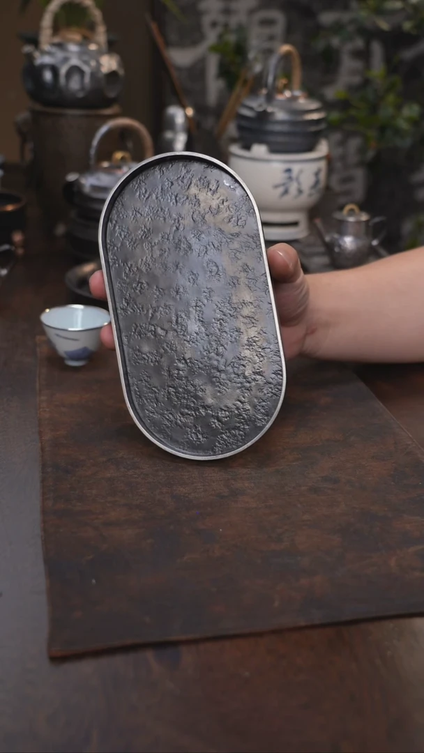 小**婆纯锡全手做旧椭圆壶承