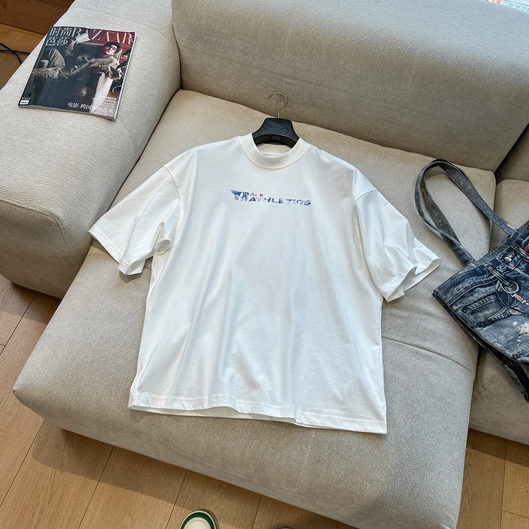 【SUNTEEZA】大家王重磅复古做旧徽标印花LOGO宽松短袖T恤男女同款