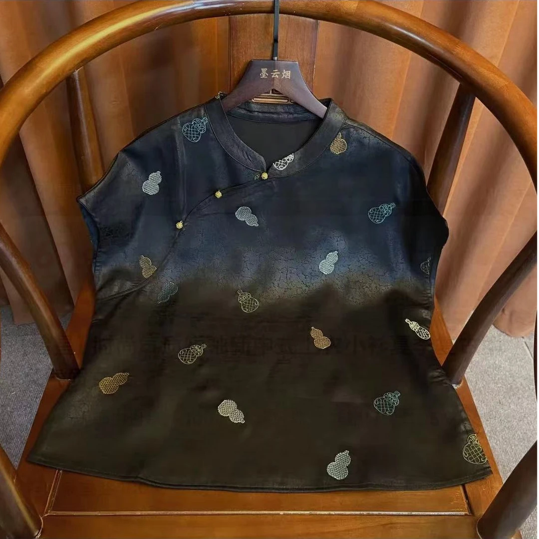 【福禄】新中式夏季薄款民族风国风宽松提花短袖归裂纹龟裂纹上衣