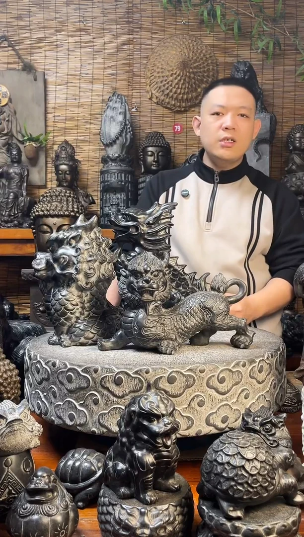 石材32  回头麒麟天然青石雕刻