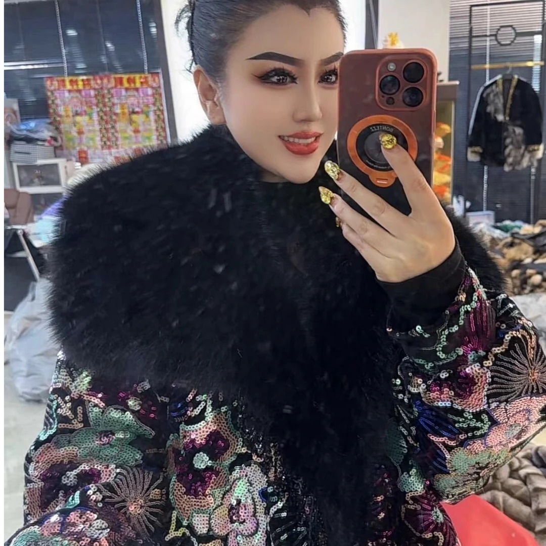 24189重工亮片拼接修身显瘦外套