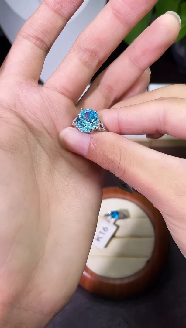 合金合成钻石海蓝戒指